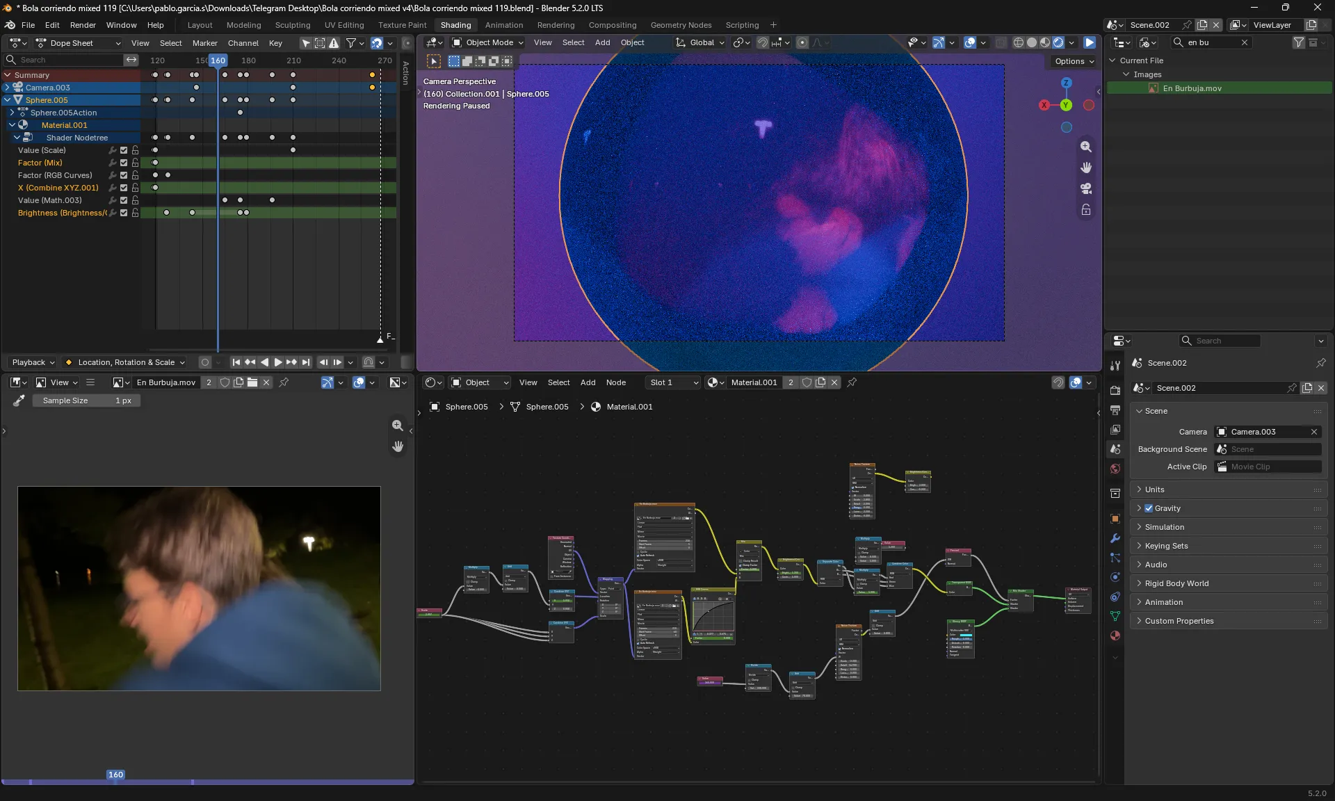Escena corriendo en Blender